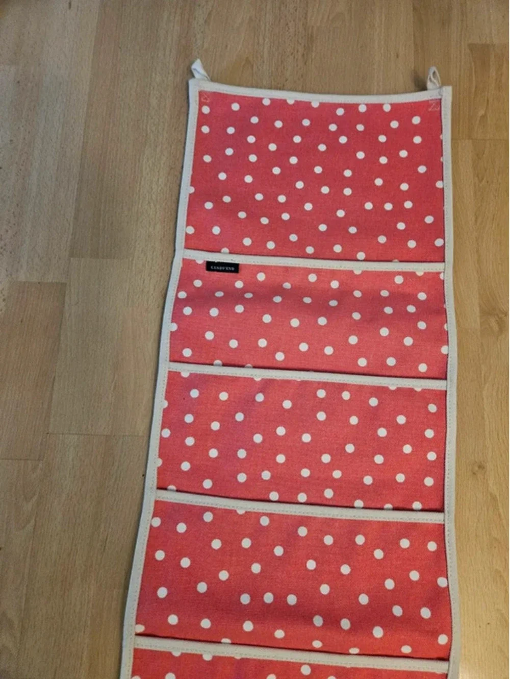 Lands' End Hanging Closet Organizer Pink White Polka Dot Canvas 8 Pocket 46x12